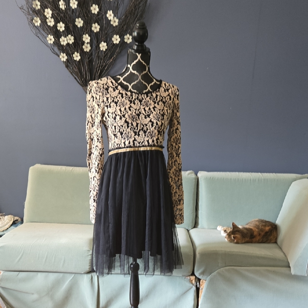 Elegant Black and Cream Lace Kids Dress